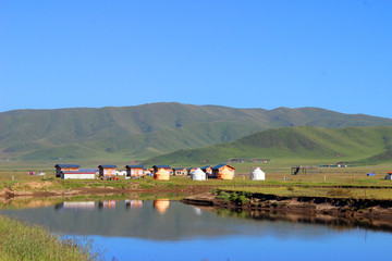 蒙古包 帐篷 高原 河流 天边