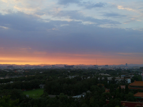 夕阳 晚霞 景山 夏天