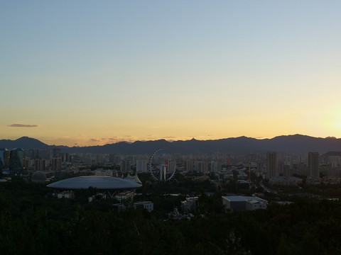 城市景观 摩天轮 落日