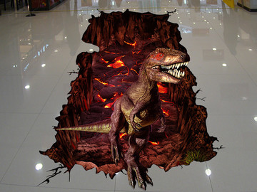 3D地板画恐龙岩浆