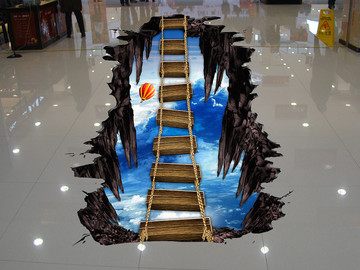 3D地板画云海木梯