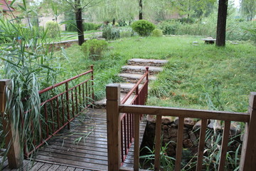 雨中木桥