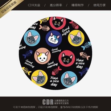 可爱猫咪印染地毯图