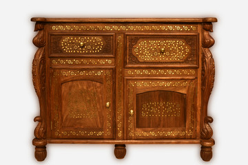 印度红木桌，镶铜花实木桌