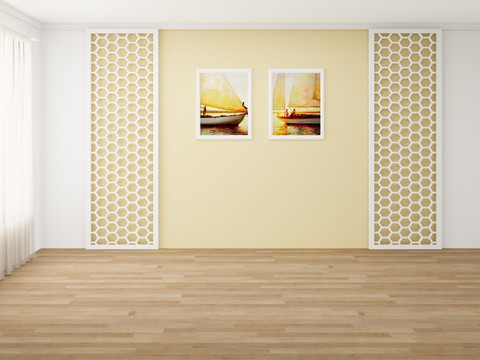 欧式米黄色背景墙房间背景不分层