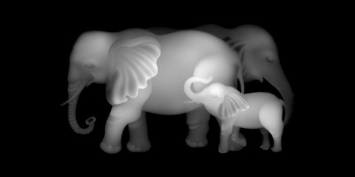 大小象泰国象灰度图雕刻图素材