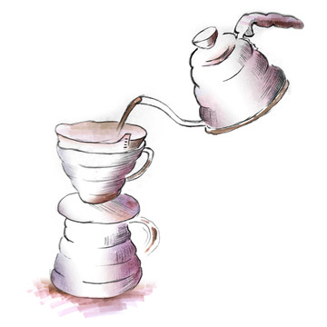 手绘咖啡壶