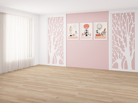 粉色浪漫沙发背景墙装饰不分层