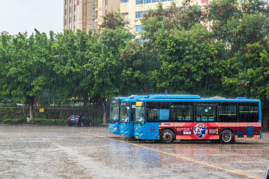 大雨下的公共汽车