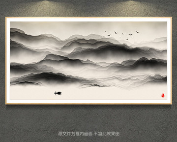 新中式客厅沙发水墨山水