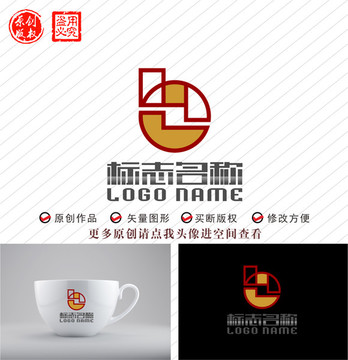 b字母Z标志铜钱窗格logo