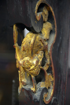 中式家具传统金漆木雕 蝙蝠