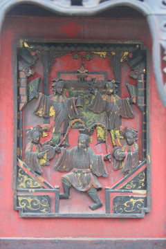 中式家具传统金漆木雕 戏曲人物