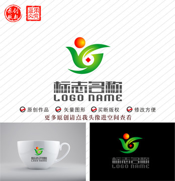 YG字母GY绿叶飞鸟人logo