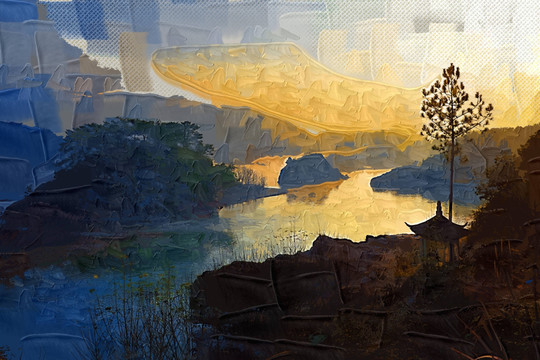 风景油画 狮子岩