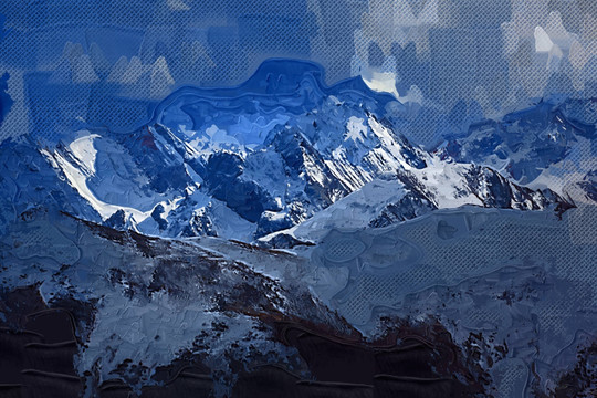 雪山油画