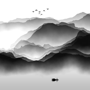 水墨画 意境水墨山水