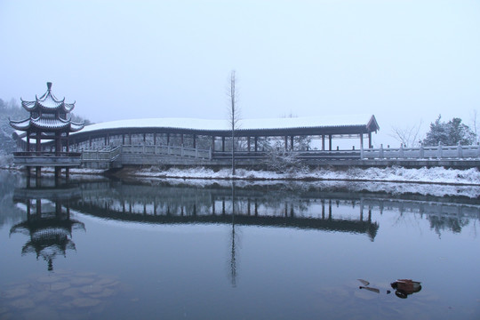 岳麓山穿石坡湖雪景