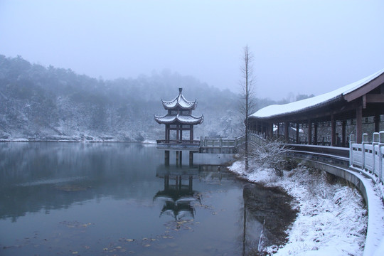 岳麓山穿石坡湖雪景