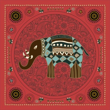 民族复古图案大象印花丝巾设计