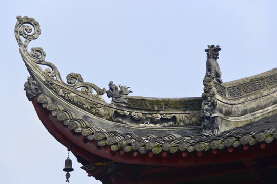 中式古建筑 卷草吻 飞檐