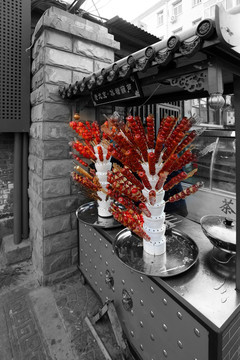 老北京 黑白照片 糖葫芦
