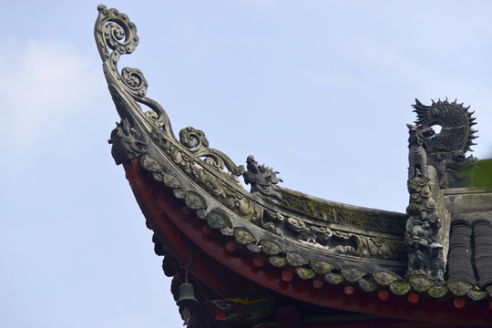 中式古建筑 卷草吻 飞檐