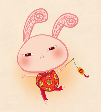 中国风 旗袍 兔子 图片