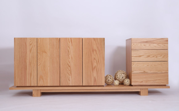 白橡木胡桃木储物柜实木家具