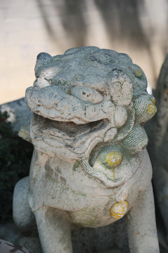古代歪头狮子的石雕像