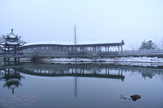 岳麓山穿石坡湖雪景