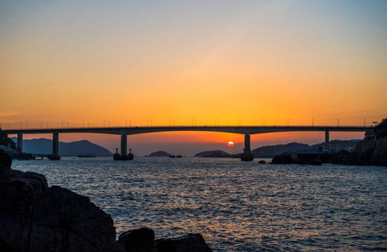 日落 大海风景 海景 桥