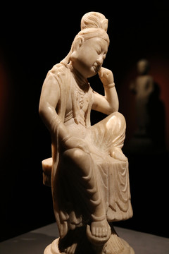 唐代石雕汉白玉思维菩萨像
