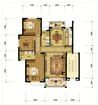 PSD分层住宅户型填彩平面图