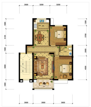 PSD分层住宅户型填彩平面图