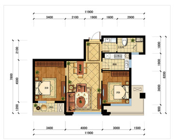 PSD分层住宅户型填彩平面图