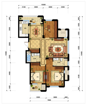 PSD分层住宅户型填彩平面图