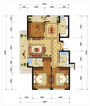 PSD住宅户型分层平面图