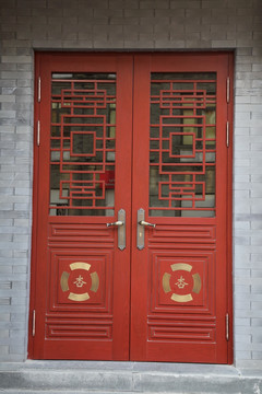 砖墙红色木门背景