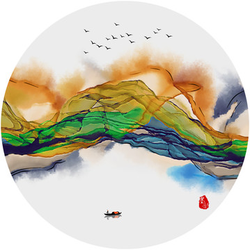 抽象水墨山水画