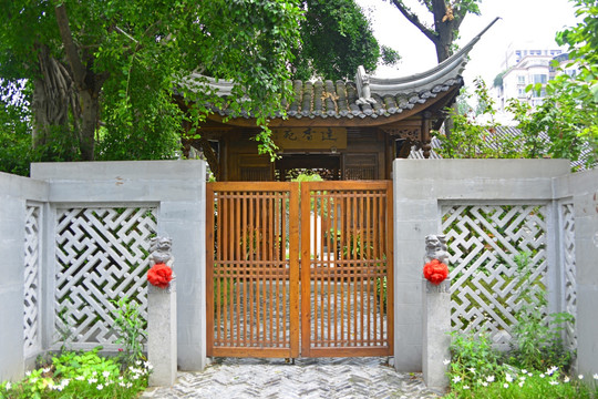中式庭院 围墙 栅栏门