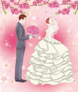 婚庆新郎新娘插画图片 PSD
