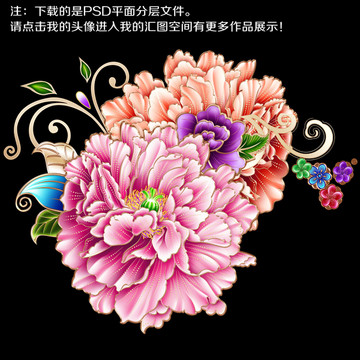 花 手绘 牡丹花 花组 花束