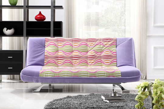 淡紫条纹日式沙发床