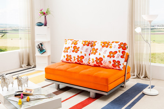 多样花瓣橘黄色日式沙发床