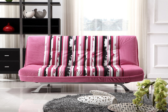 粉色条纹日式沙发床