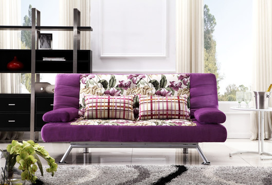 紫色大花日式沙发床
