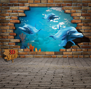 3D立体壁画海豚