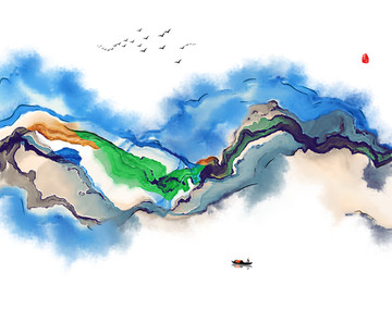 客厅沙发水墨晕染抽象装饰画