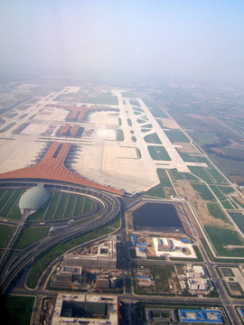 俯瞰北京机场T3航站楼全景